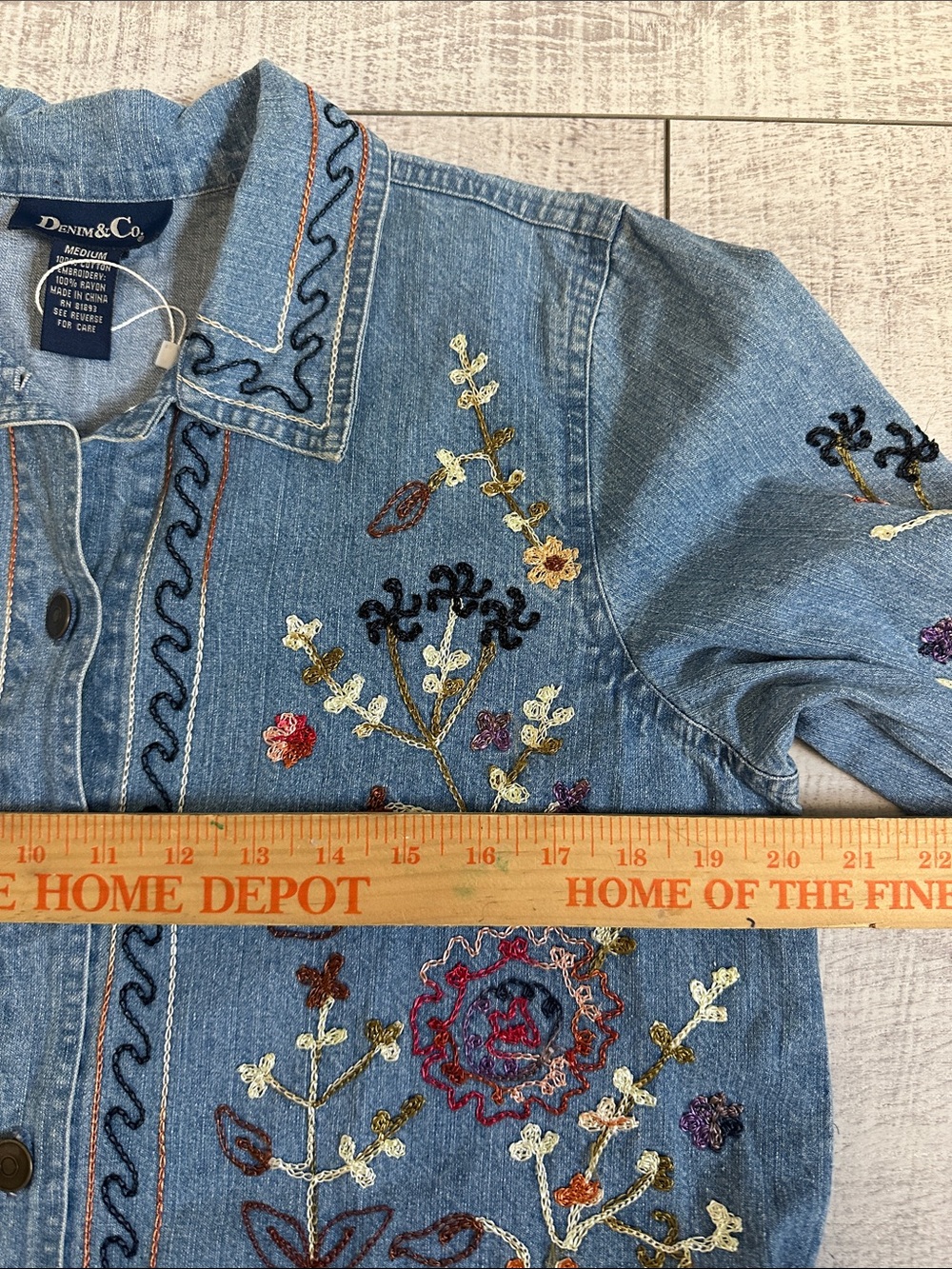 Denim&Co Light Blue Embroidered Denim Shirt - Picture 6 of 9